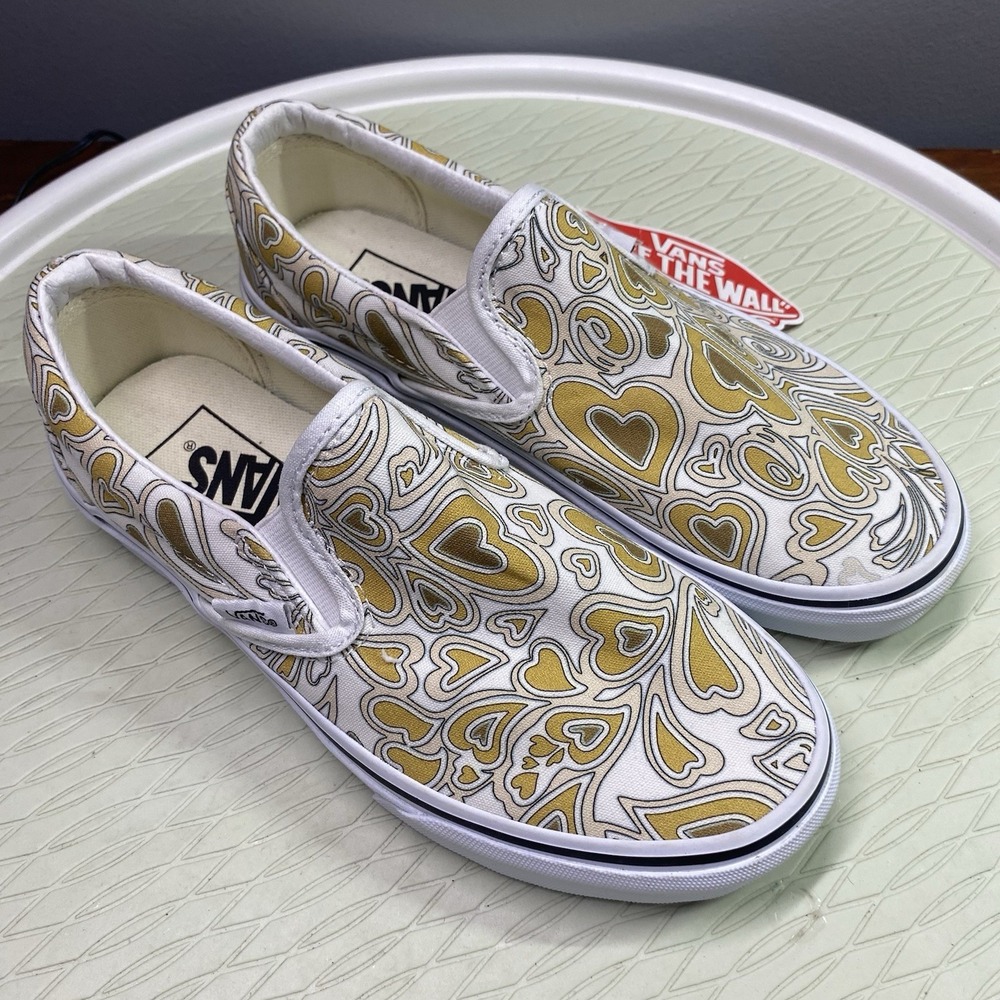VANS Off The Wall Trippy‎ Hearts Women's Slip On Shoes Sz.6 W/4.5 Men NWT Yellow